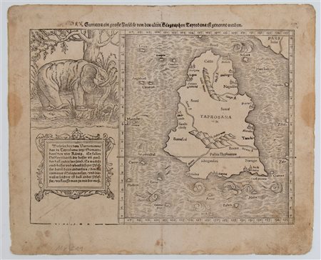 Sebastian Münster (Ingelheim, 1488 - Basilea, 1552) Taprobana insula (Sri...