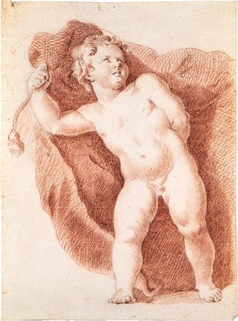 Scuola Romana del XVIII secolo Studio di putto sanguigna su carta mm 280x210