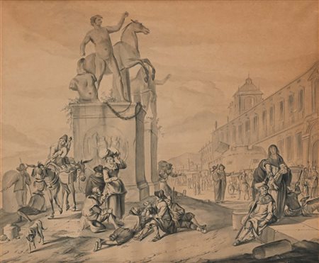 Scuola Romana del XVIII secolo Veduta di Piazza del Quirinale da Johannes...