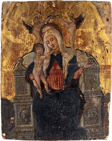 Scuola Lombarda del XV secolo Madonna in trono con il Bambino e angeli...