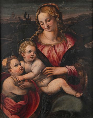 Scuola toscana del XV secolo Madonna con Bambino e San Giovannino del XV...