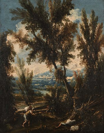 Antonio Francesco Peruzzini Ancona 1646-Milano 1724 Paesaggio con viandanti...