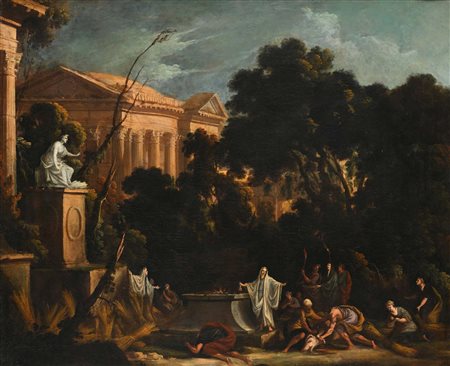 Pierre Patel Piccardia 1605-Parigi 1676 Scena di Sacrificio Firmato "P....