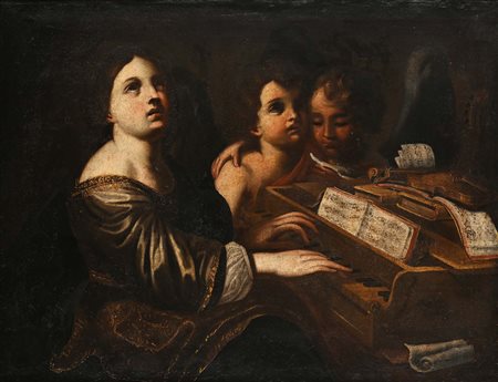 Scuola Romana del XVII secolo Santa Cecilia olio su tela cm 73x96 - con...