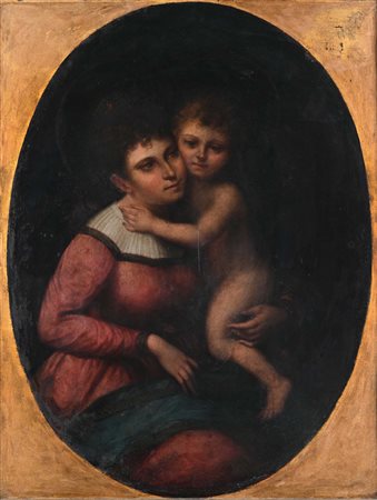 Scuola Romana inizi del XIX secolo Madonna con bambino olio su rame cm 70x53...