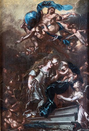 Scuola veneta del XVIII secolo Matrimonio mistico di Santa Caterina cm 68x48...