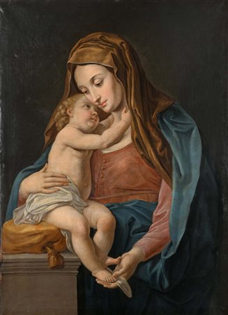 Scuola Romana del XVIII secolo Madonna con Bambino olio su tela cm 104x75