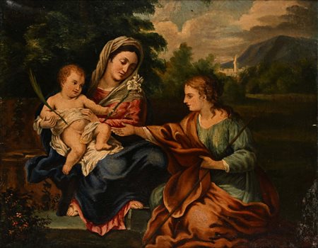 Scuola Veneta del XIX secolo Sacra Famiglia olio su tela cm 37x46 - con...