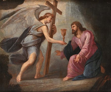 Scuola Romana del XVII secolo Cristo con Angelo olio su tela cm 53x64 - con...