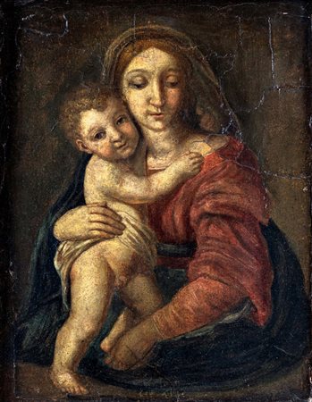 Scuola Romana del XVIII secolo Madonna col Bambino olio su tela cm 31x24 -...