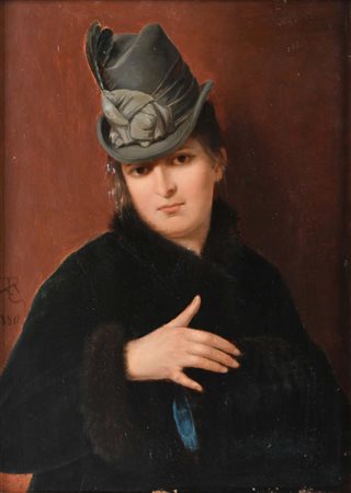 Emanuele Trionfi Livorno 1829-Firenze 1900 Ritratto di signora con manicotto...