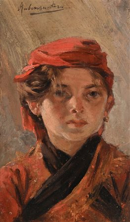 Rubens Santoro Mongrassano 1859-Napoli 1941 Ritratto di fanciulla in rosso...