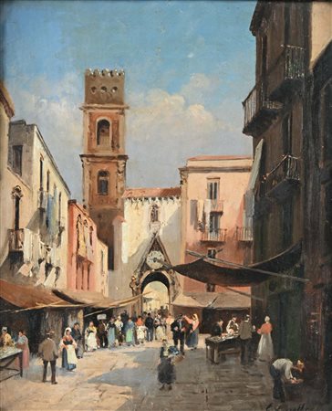 Giuseppe Carelli 1858-1921 Napoli - Il campanile e l'orologio di Sant'Eligio...