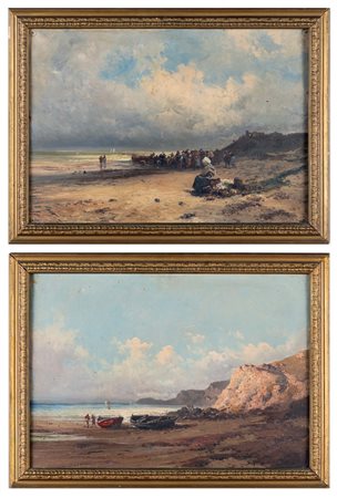 Pittore francese del XIX secolo Coppia di marine olio su tela cm 46x65 - in...