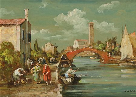 E. Zeno (Eugenio Bonivento) Chioggia 1880-Milano 1956 Veduta veneziana...