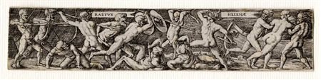 Barthel Beham, Raptus Helenae. 1520-1540 ca. Bulino. mm 24x115. New...