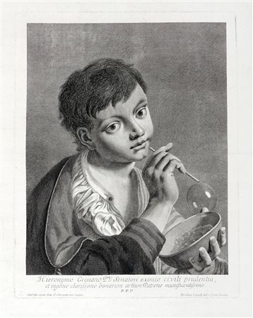 Nicolò Cavalli, Ragazzino che fa le bolle di sapone. 1760 ca. Bulino. mm...