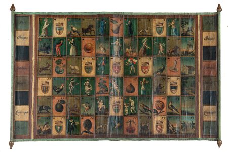 Gioco del biribisso. XVIII secolo Olio su tela. cm 71x100. Sul tabellone in...