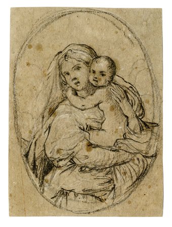 Anonimo del XVII secolo, Madonna con Bambino in un ovale (r) / Studio per...