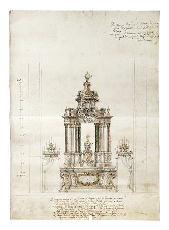 Anonimo del XVIII secolo, Tre grandi studi per baldacchino. Penna e...