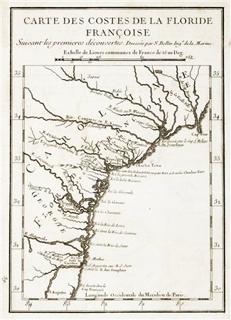 Jacques Nicolas Bellin, Carte des Costes de la Floride Françoise Suivant les...