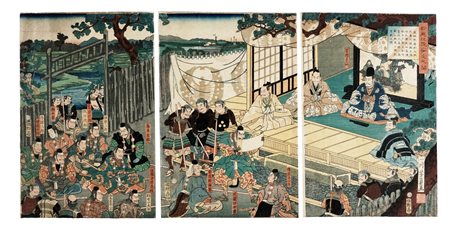 Utagawa Yoshikazu, Scena di adunanza. Periodo Edo (1615–1868). Nishike-e...