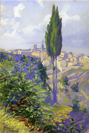 Pietro D'Achiardi, Volterra. 1912. Matita e tempera su carta, mm 440x295....