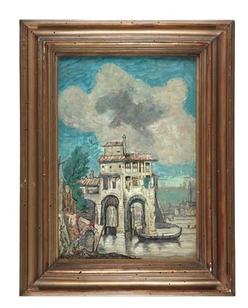 Raoul Dal Molin Ferenzona, Veduta di fantasia. Olio su cartone. cm 32x22. (1)...