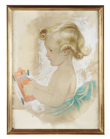 Alpenore Gobbi, Bambino di profilo. 1927. Carboncini colorati su carta. mm...