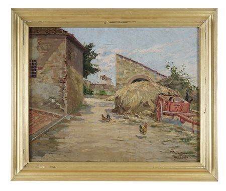 Arturo Pagliai, Mezzomonte. Olio su tela. cm 37,5x46,5. Firmato e titolato in...