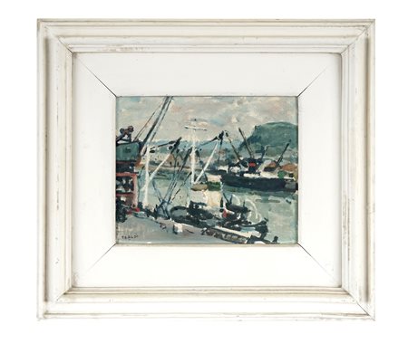 Ascanio Tealdi, Marina. Olio su cartone. cm 26,5x32,5. Firmato in basso a...