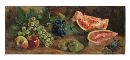 Renzo Tubaro, Natura morta con frutta. 1940. Olio su tavola. cm 25,7x64,2....