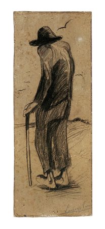 Lorenzo Viani, Viandante con bastone. Carboncino su cartoncino. mm 565x220....