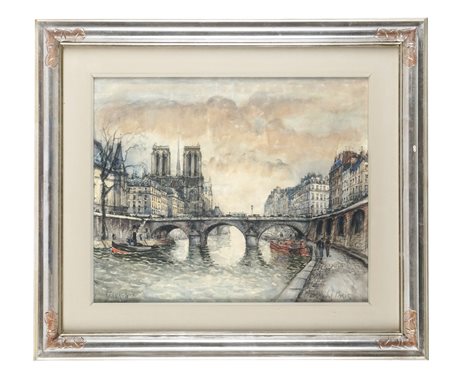 Frank Will, Pont Saint Michel. Matita, carboncino e acquerello su carta. mm...