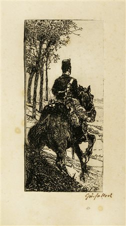 Giovanni Fattori, Soldato di artiglieria a cavallo. Acquaforte su zinco. mm...