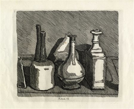 Giorgio Morandi, Natura morta. 1933. Acquaforte su rame su carta vergellata....