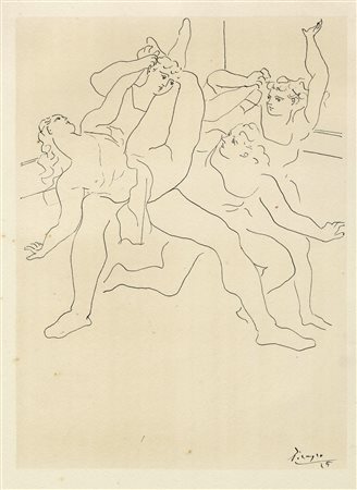 Pablo Picasso, Quattro ballerine. 1925-46. Litografia su fondo crema. mm...