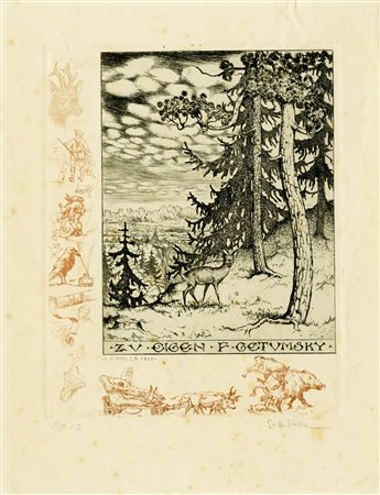 Guido Balsamo Stella, Ex Libris Zv Cigen F. Gervmsky. 1912. Fotoincisione. mm...