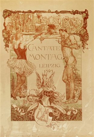 Otto Greiner, Programma per Cantate Montag di Lipsia. 1892-93. Litografia. mm...