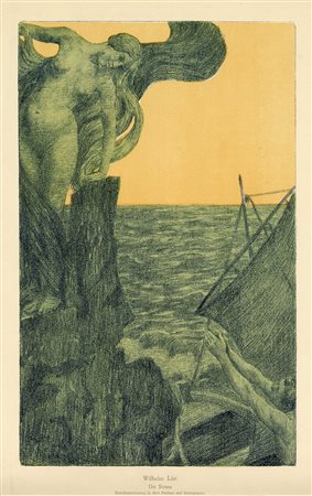 Wilhelm List, Die Sirene. Litografia a colori. mm 380x240. Foglio: mm...