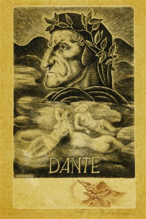 Michel Fingesten, Dante. Fotoincisione su velina. mm 250x150. Foglio: mm...