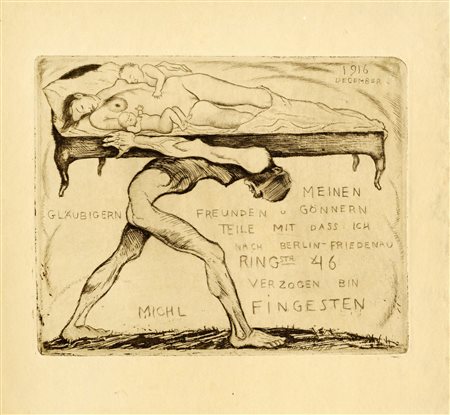 Michel Fingesten, Lotto composto di 2 ex libris. 1916. 1) Incisione per il...