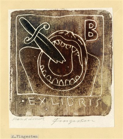 Michel Fingesten, Ex libris B(otta). 1942. Linoleografia. mm 120x115. Foglio:...