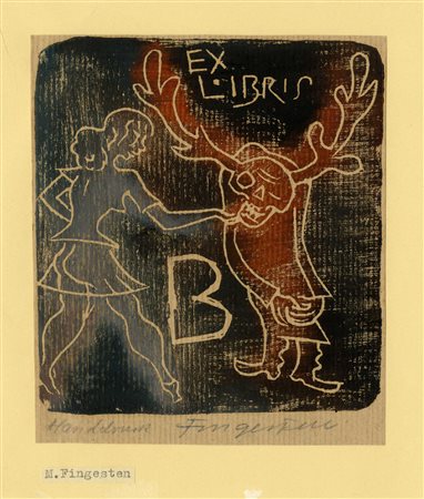 Michel Fingesten, Ex libris B(otta). 1942. Linoleografia su carta tabacco. mm...