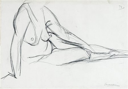 Umberto Boccioni, Nudo femminile. 1910-16. Matita su carta. mm 240x335. Firma...