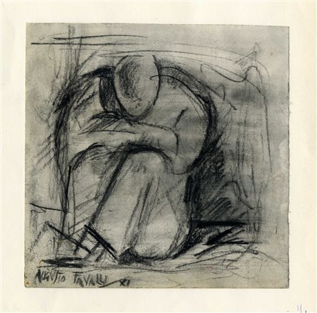 Augusto Favalli, Figura seduta. 1932-33. Carboncino su carta greve applicata...