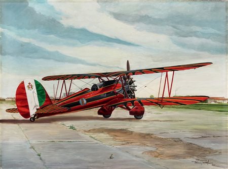 Valmore Grazioli, Caproni Ca. 113. 1937. Olio su tela. cm 60x81. Firmato e...