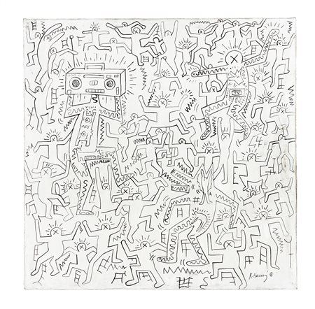 Keith Haring, Untitled. 1983. Tempera bianca e pennarello nero su tela. cm...