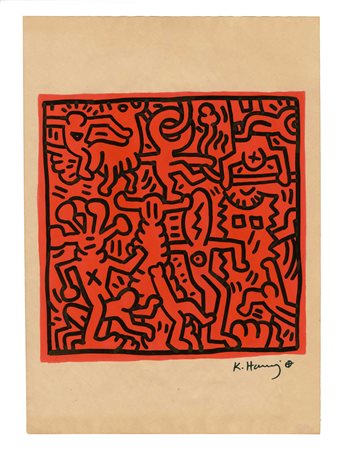 Keith Haring, Untitled. 1984. Tempera e pennarello su carta. mm 210x295....