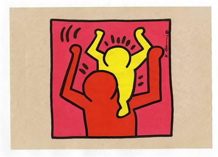 Keith Haring, Untitled. 1985. Tempera e pennarello su carta. mm 210x295....